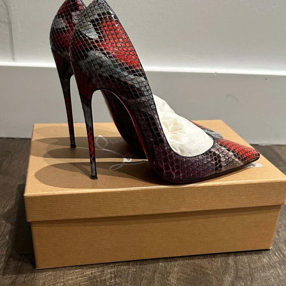 Christian Louboutin Red and Black Python Heels - Picture 3 of 9